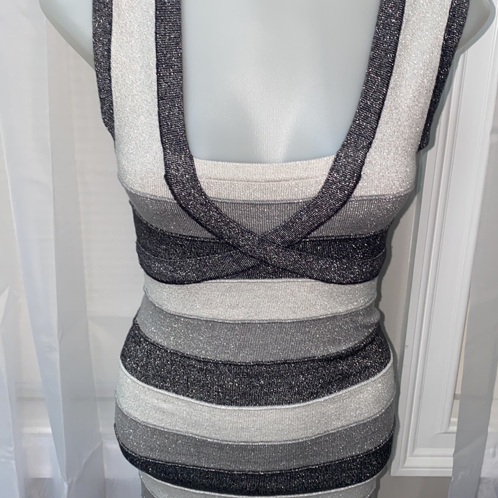 G by Guess Silver Grey Striped Dress Body-con Sparkly